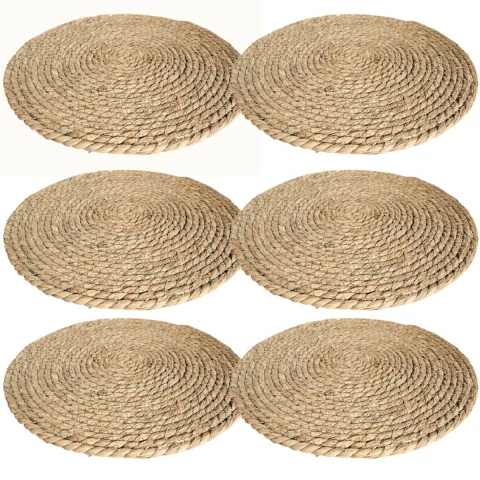 Jogo Americano Palha Natural Redondo Grande - 6 peças