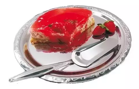 Conjunto Sobremesa Prato Grande para Bolo com Pá 2 peças em Aço Inox