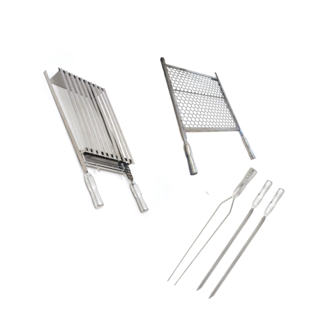 Kit Grelhas Parrilla Tipo Argentina + Grelha Moeda + 3 Espetos 40 X 40cm em Aço Inox