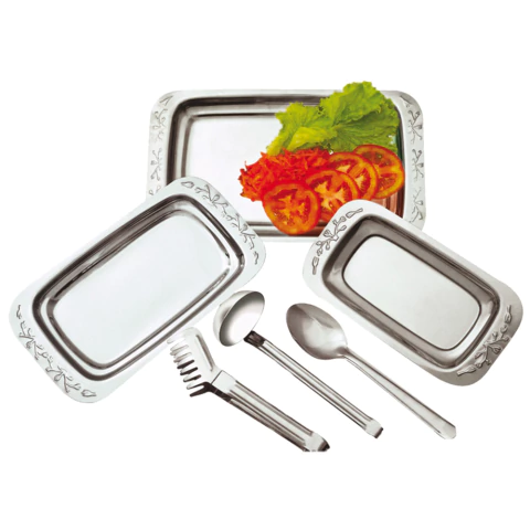 Jogo Baixelas Travessas Grandes Aço Inox 6 Peças