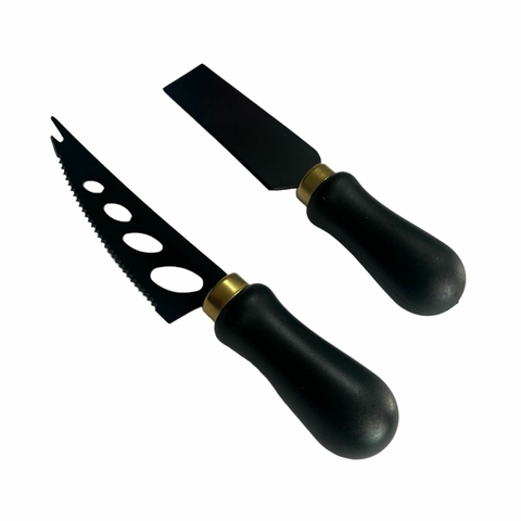 Kit Espatula e Faca p/ Queijo Inox e Madeira Black 2 Peças
