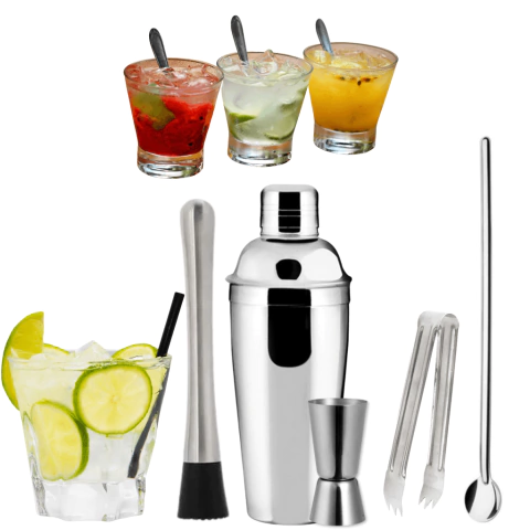 Kit Bar Profissional Coqueteleira bebidas 5 peças em Aço Inox