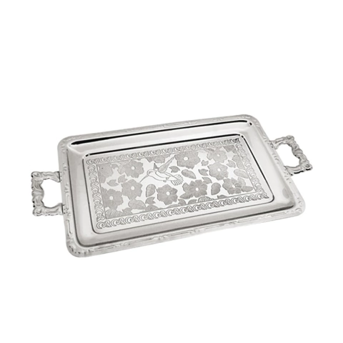 Bandeja Média Beija Flor Decoração Servir Café Aço Inox