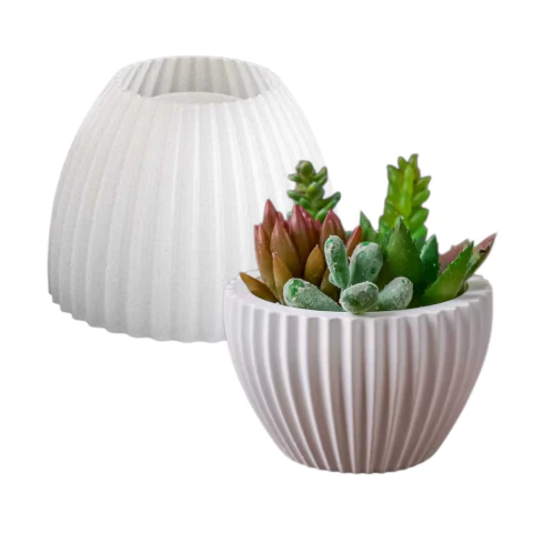 Molde Silicona Maceta Cuenco Cónico Rayado Cemento Yeso