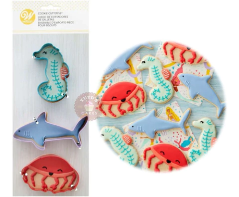Set X3 Cortantes Tiburon Caballito Wilton Galleta Fondant