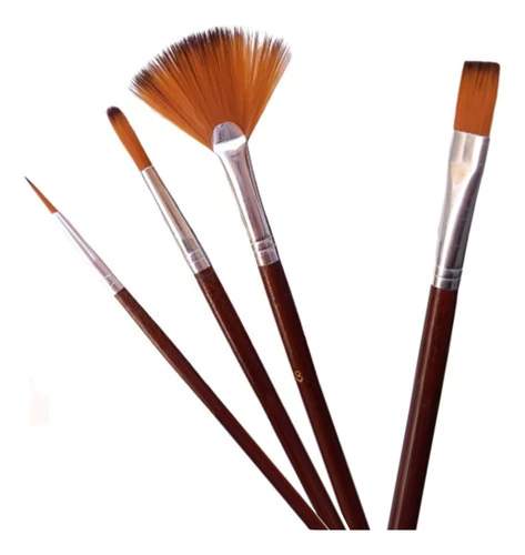 Set X4 Pinceles Decoración Abanico Redondo Liner Plano