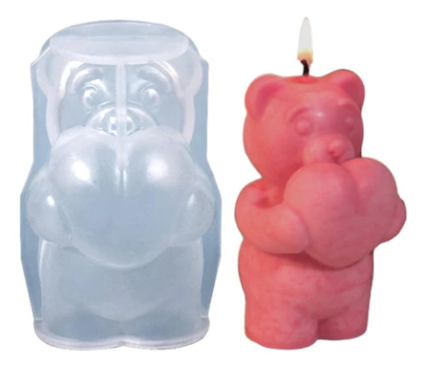 Molde Silicona Oso Abrazando Corazon 3d Grande Vela