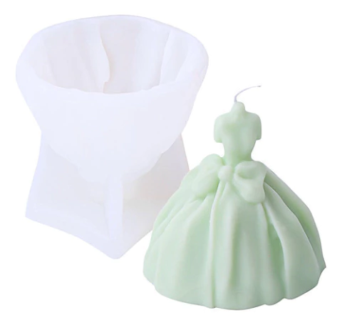Molde Silicona Vestido Con Moño Para Velas