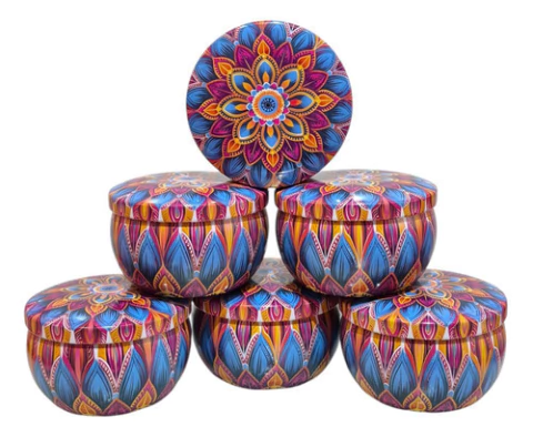 Set X6 Latas Estampadas Mandala Para Velas Artesanias