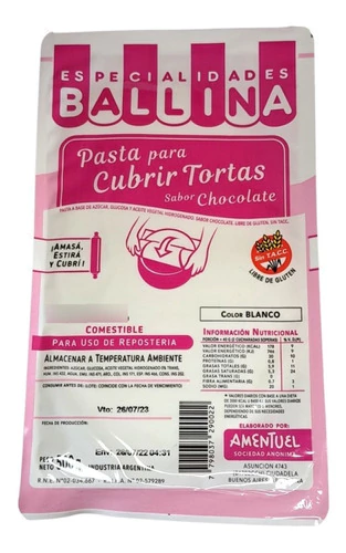Pasta Cubrir Tortas Ballina 500gr Sabor Chocolate Repostería