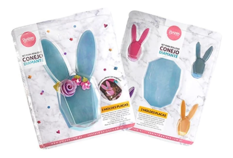 Set 2 Placas Molde Conejo Diamante Chocolate Parpen