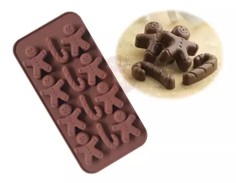 Molde Silicona Muñeco De Jengibre Navidad Bombones Chocolate