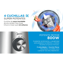 LICUADORA MIDEA 1.5 L 800 W VASO DE VIDRIO M115XAR1 - tienda online