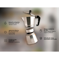 CAFETERA ITALIANA GADNIC DE ALUMINIO PARA 6 TAZAS - tienda online