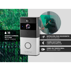 TIMBRE PORTERO INALAMBRICO GADNIC CON WI-FI CAMARA HD - Casa Zeila