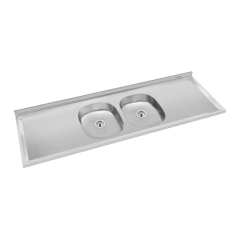 MESADA ACERO INOXIDABLE 140X50 CM PILETA DOBLE CON RESPALDO DURANOX