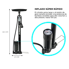 INFLADOR DE PIE GADNIC CON BAROMETRO 160PSI - tienda online