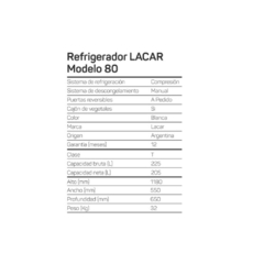 HELADERA LACAR 225L CON CONGELADOR M80 - Casa Zeila