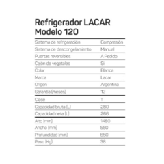 HELADERA LACAR 280 L CON CONGELADOR M120 - Casa Zeila