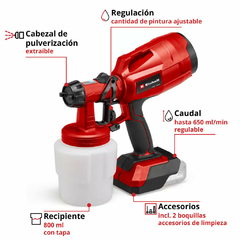 PISTOLA DE PINTAR EINHELL A BATERIA 18V TC-SY 18/60 LI-SOLO SIN BATERIA en internet