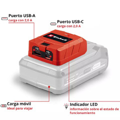 ADAPTADOR DE BATERIA EINHELL 18V SALIDA USB Y USB-C 2.0A - comprar online