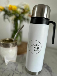 Termo AguaParaMate de acero inoxidable con media manija 1Lt - Comprá Mates Artesanales - Agua para Mate