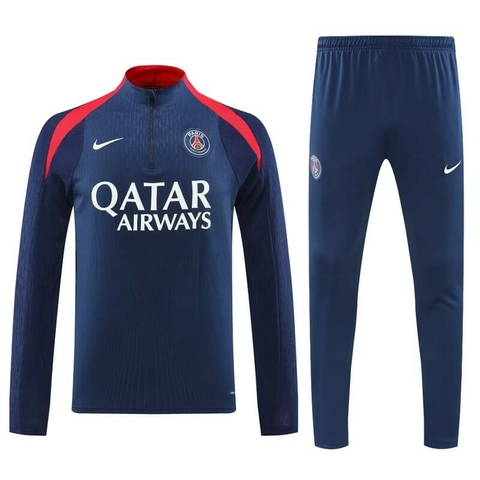 Conjunto Psg Treino 2024/2025 Manga Longa - Azul Marinho e Vermelha