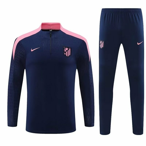 Conjunto Atlético De Madrid 2024/2025 Manga Longa - Azul Marinho e Rosa