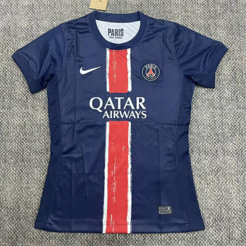 camisa psg I feminina 2024/2025 Azul Marinho e Vermelha