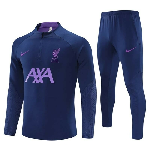 Conjunto Liverpool Treino 23/24 Manga Longa - Azul Marinho e Roxa