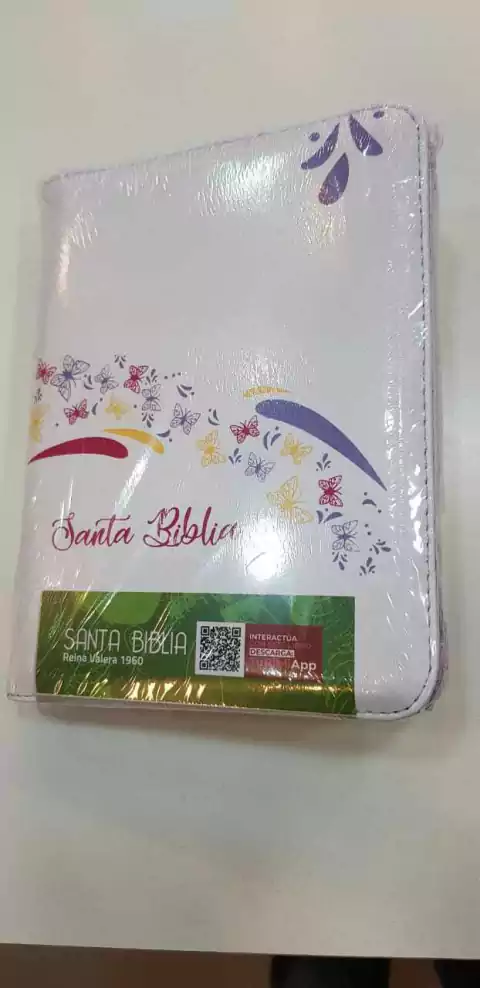 Biblia Mediana blanca mariposas Cierre Rvr1960