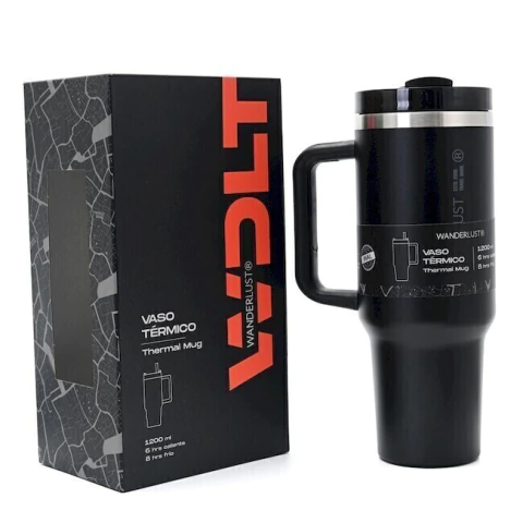 VASO TERMICO WANDERLUST NEGRO CON BOMBILLA 1200ML