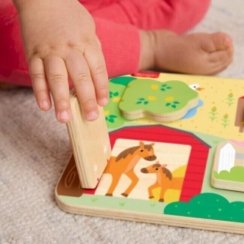 TABLERO FISHER PRICE GRANJA DE ANIMALES DE MADERA