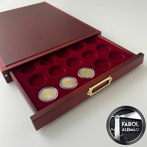 Gaveta Leuchtturm Lignum para 35 moedas de 2€ em cápsulas redondas