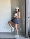 Short pollera tableada azul con bolsillo - comprar online