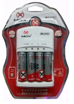 Carregador De Pilha Aa + 4 Pilhas Recarregável Mox Bivolt - comprar online