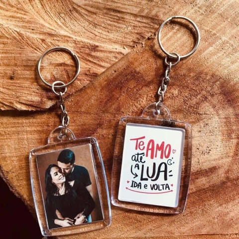 Chaveiro Acrílico Foto + Frase Dupla Face
