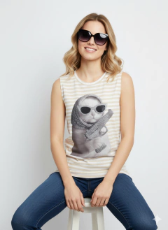 Remera sin mangas rayada Gato Mafia - comprar online