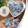 APLIQUE URSO FELTRO FLOCADO AZUL COM ROSA - TCD44 - 2 UNIDADES