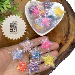 APLIQUES PLASTIFICADO MINI ESTRELA COM ESTRELAS - UNIDADE