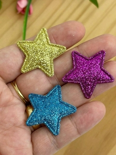 APLIQUE TECIDO ESTRELA GLITTER - TCD48 - 4 UNIDADES - comprar online