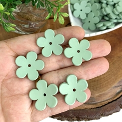 APLIQUE ACRÍLICO FLOR COM FURO G - VERDE CLARO - 10 UNIDADES