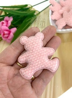 APLIQUE PELÚCIA URSO ROSA BEBÊ - 2 UNIDADES