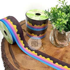 FITA GORGURÃO ESTAMPADA 38 MM CHOCOLATE COLORIDO - G 2014