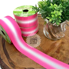 FITA GORGURÃO ESTAMPADA 40 MM ROSA COM BRANCO - F 1726