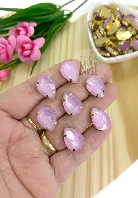 CHATON ENGRAMPADO GOTA 13x18 MM - 10 UNIDADES ROSA OPACO