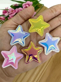 APLIQUE TECIDO ESTRELA HOLOGRÁFICA - 4 UNIDADES (