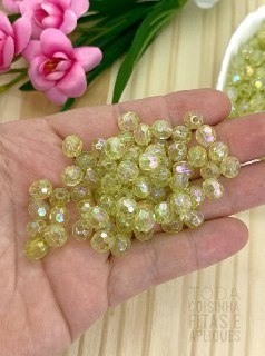 BOLA SEXTAVADA IRISADA AMARELO BEBÊ 8 MM - SIR84 - 20 GRAMAS