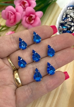 CHATON PRATA ENGRAMPADO GOTA 8x13 MM - 10 UNIDADES - AZUL