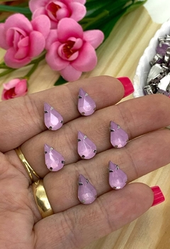 CHATON PRATA ENGRAMPADO GOTA 8x13 MM - 10 UNIDADES - ROSA OPACO